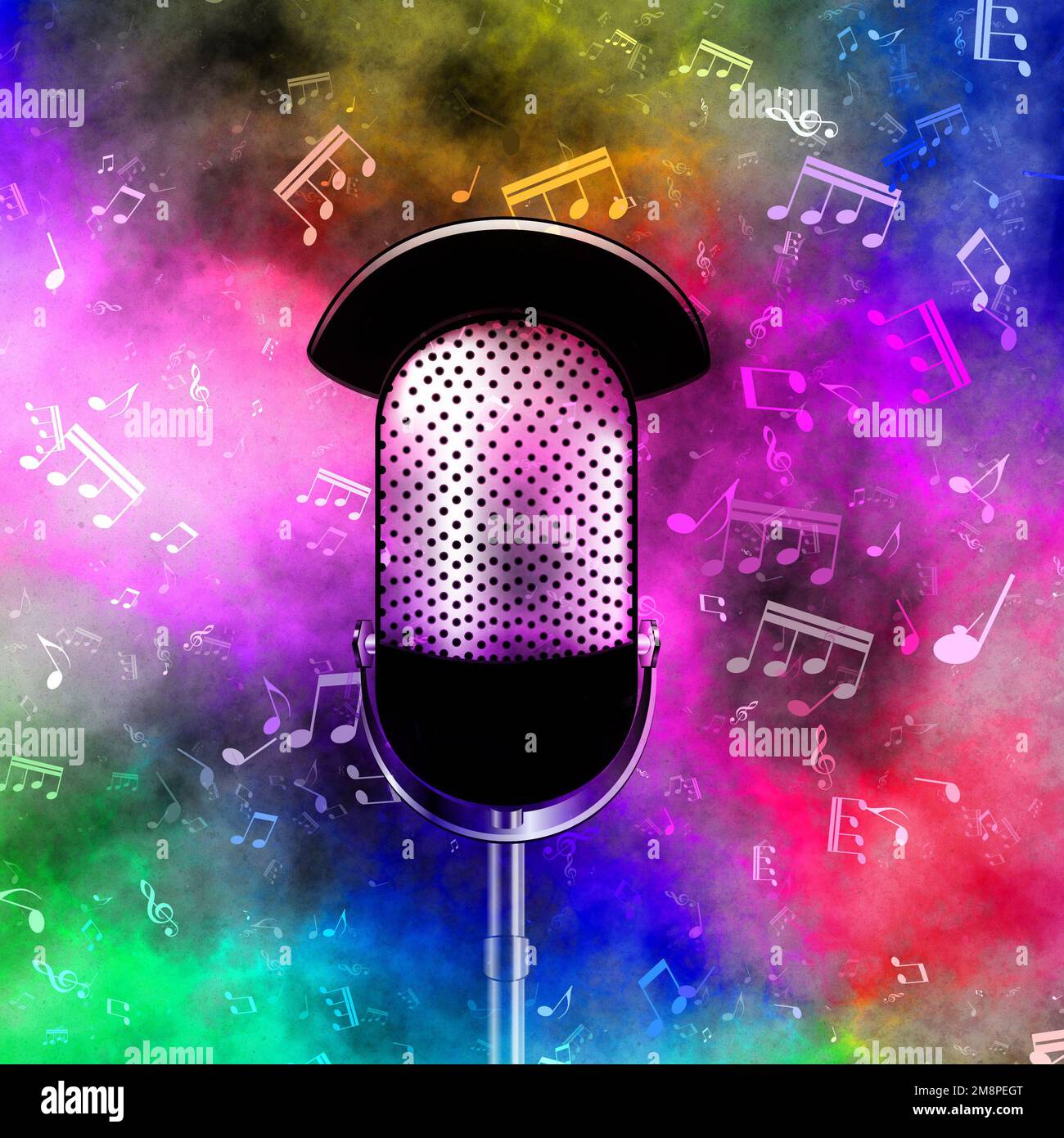classic retro microphone and music notes Stock Photo Alamy