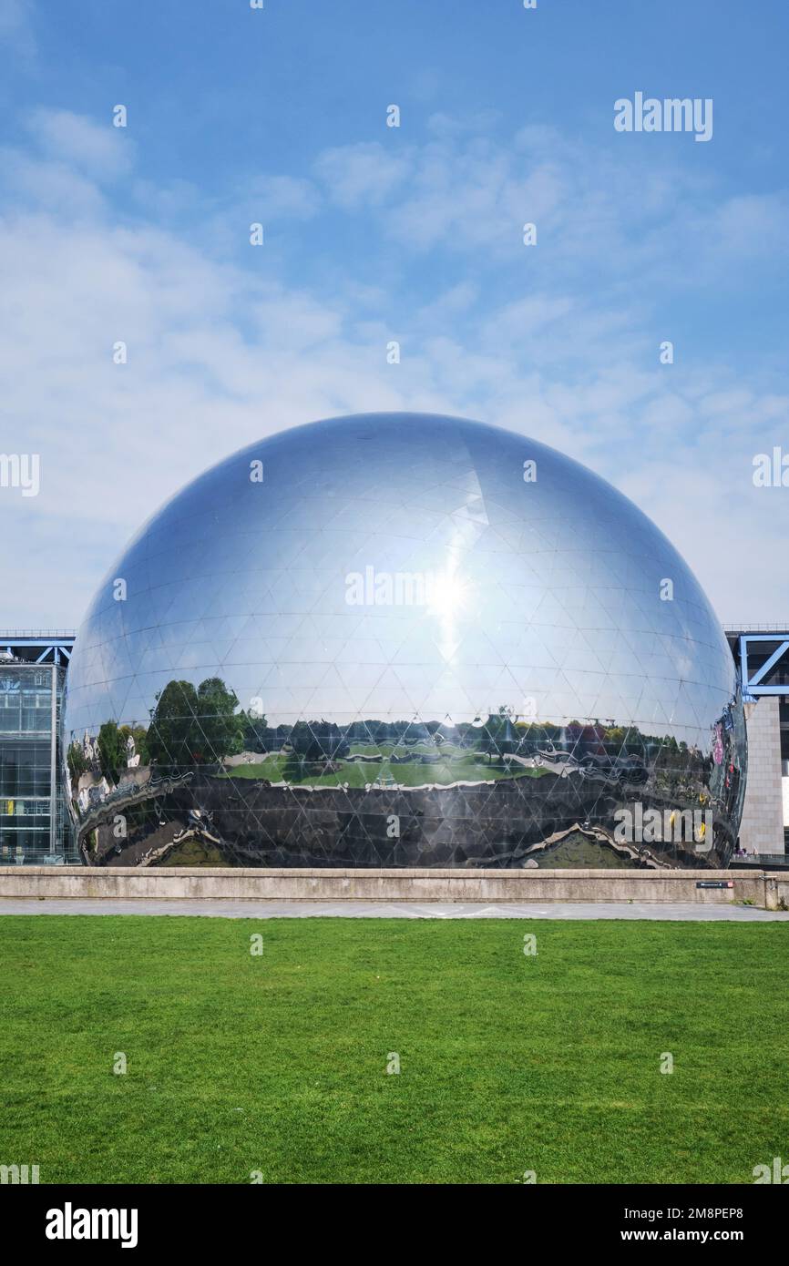 Paris, France - May, 2022: La Geode in the Parc de la Villette. mirror geodesic dome Omnimax theatre at the Cite des Sciences et de l Industrie Stock Photo