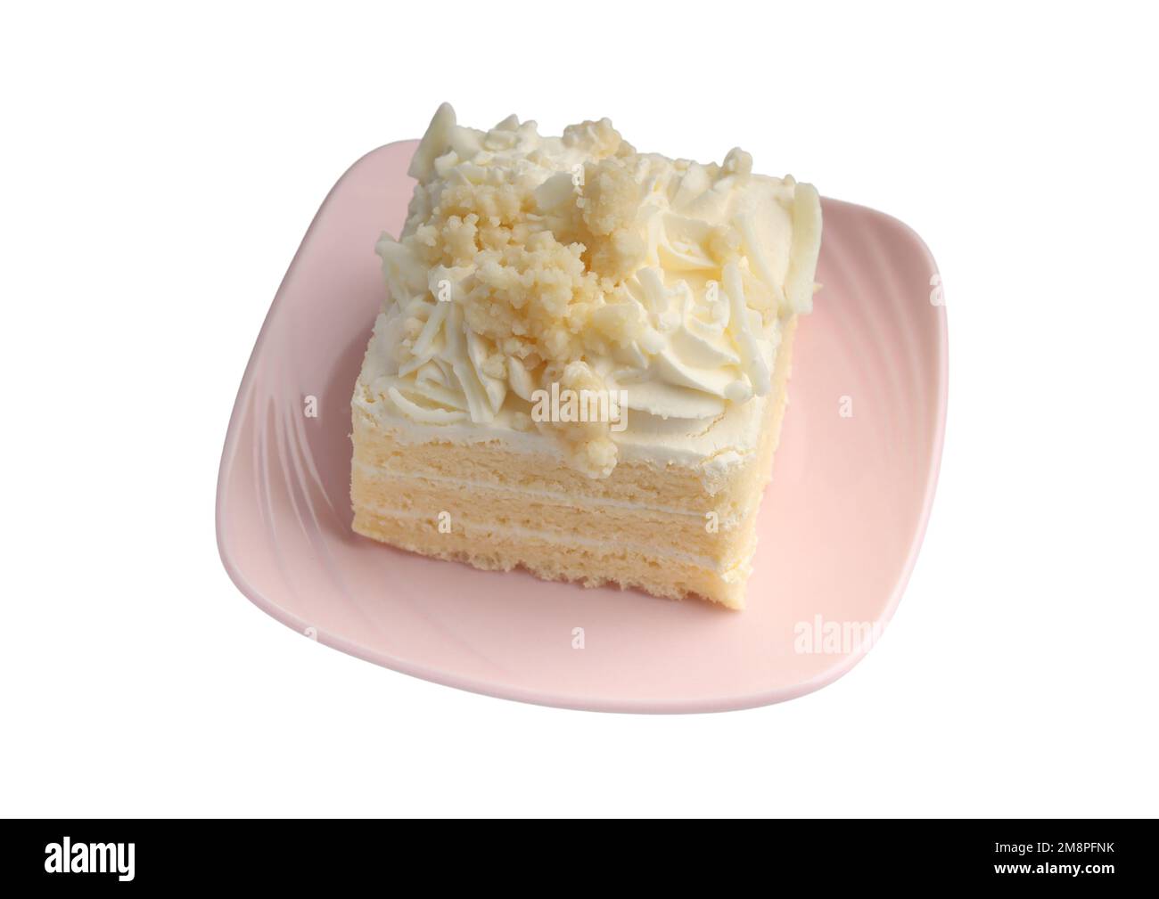 Vanilla cake in a plate on a white background Stock Photo