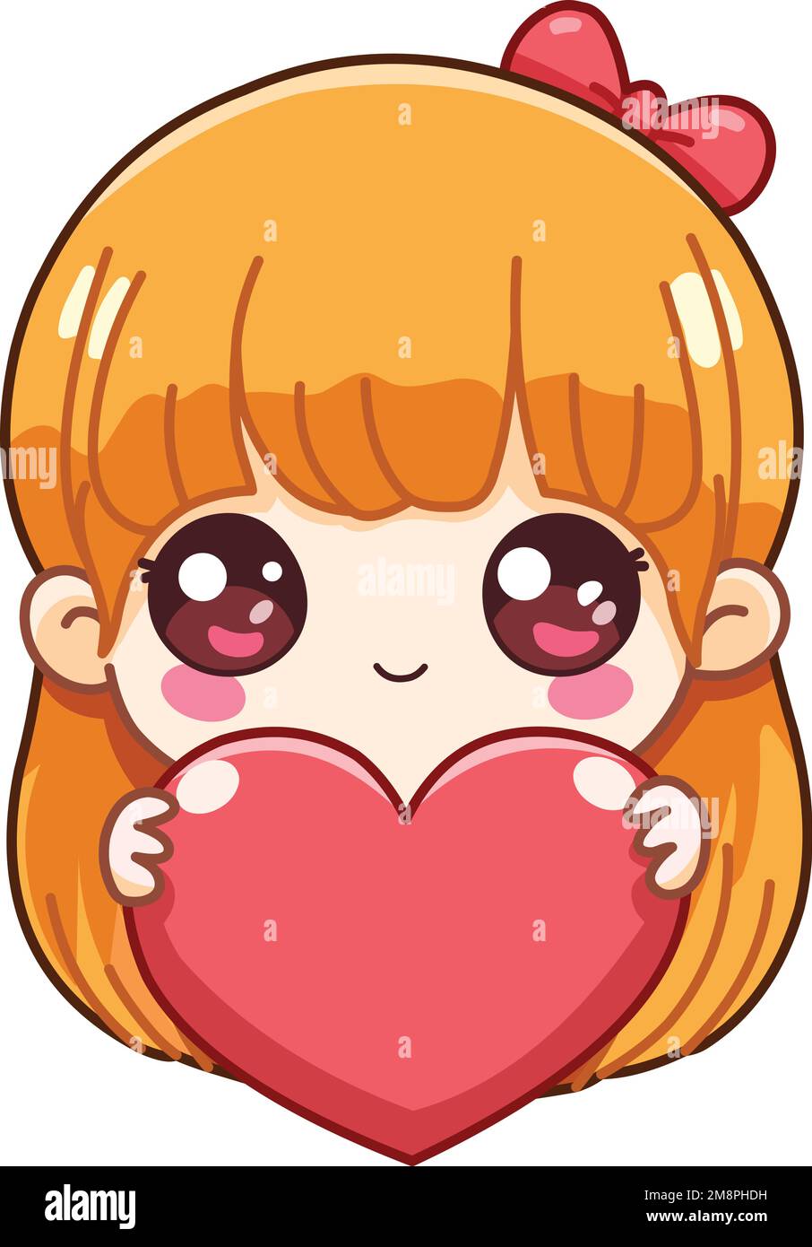 Cute little girl holding a big heart in a chibi style Stock Vector