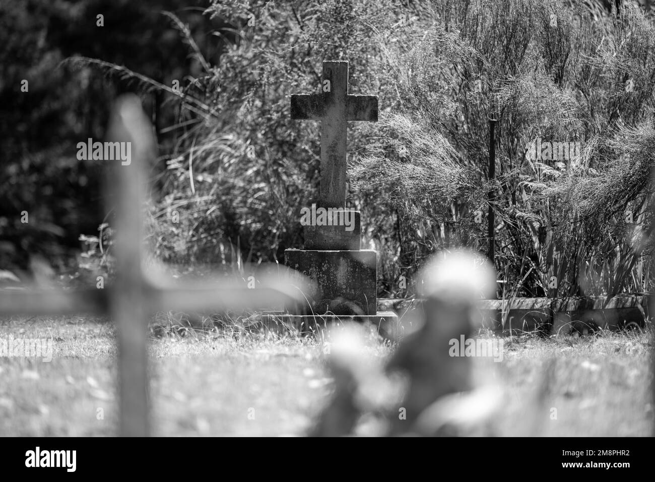 cemetery graves and cross in a graveyard in a church Stock Photo Alamy