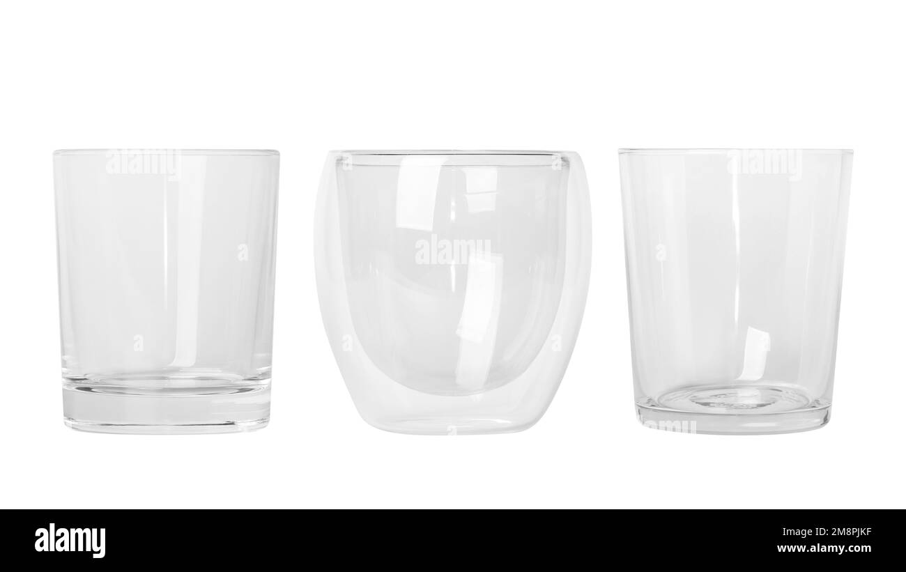 a set of glass glasses of different sizes Small and large glasses