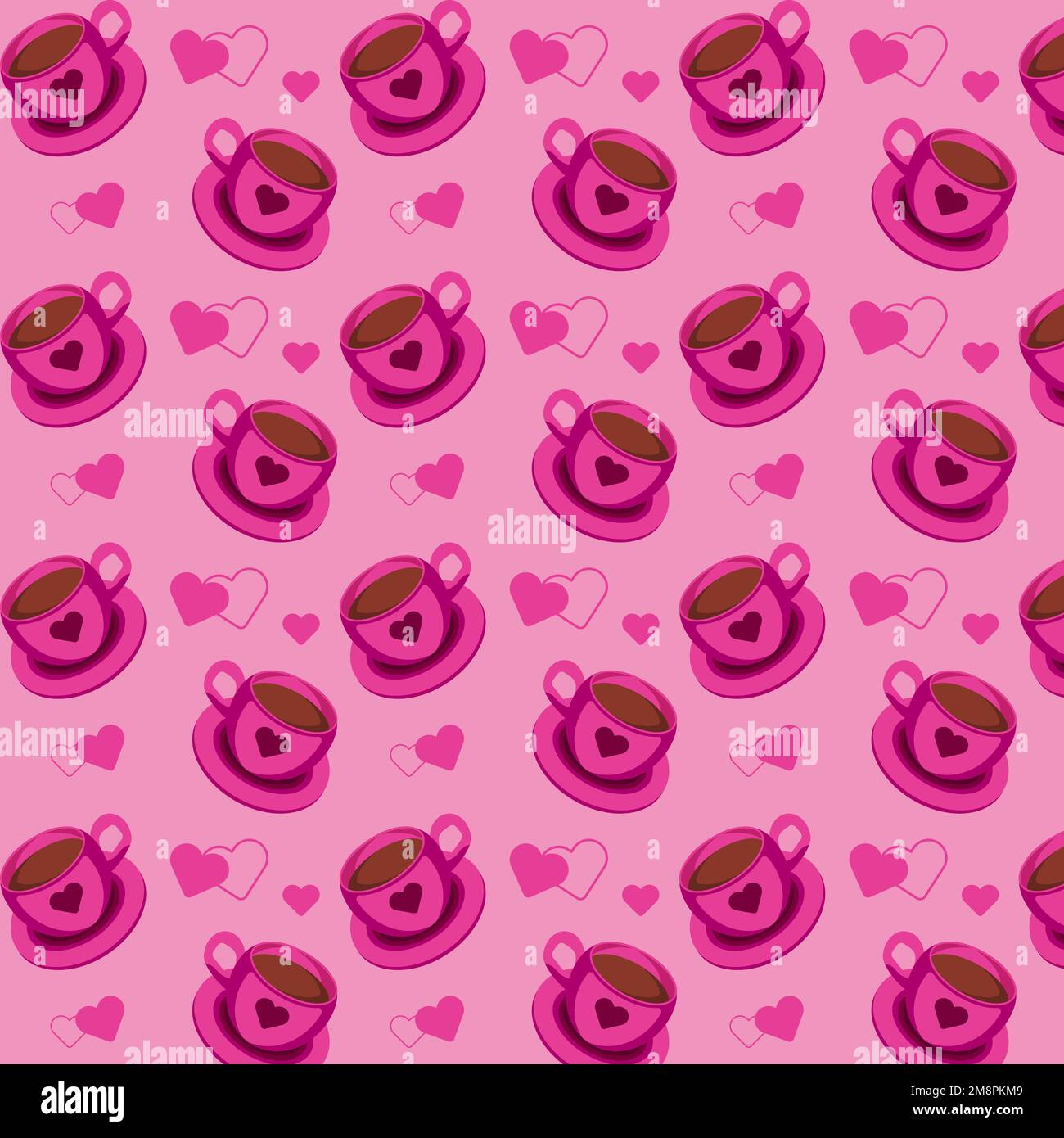 Pink Coffee Draw Pattern Seamless pattern with pink coffee cups and hearts on a pink background ...