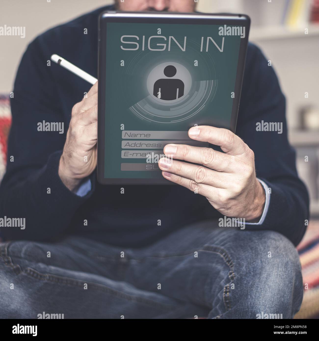 Man sign up and login. Registration, enter, sign in, membership concept ...
