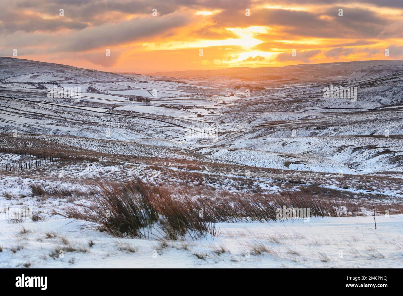 Teesdale, County Durham, UK. 15th January 2023. UK Weather. With a yellow weather warning in force snow and ice are affecting parts of Teesdale, County Durham, Northeast England today. The forecast is for a brighter afternoon, but remaining cold. Credit: David Forster/Alamy Live News Stock Photo
