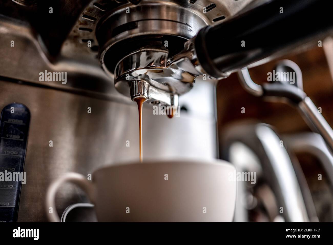 Coffee cappuccino preparation process with cafe maker Stock Photo Alamy