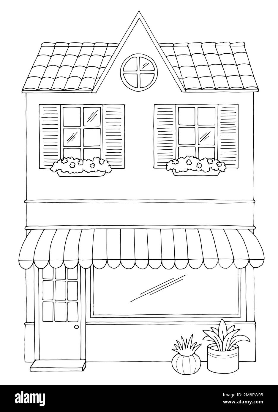 Shop exterior store graphic black white isolated sketch vertical illustration vector Stock Vector
