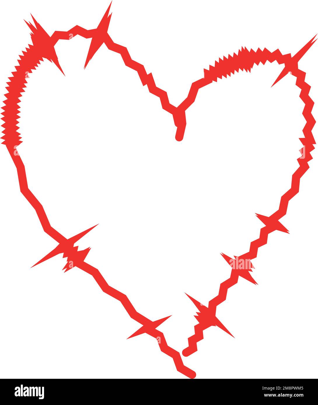 heart beat and barbed wire style heart on white background. valentines day Stock Vector