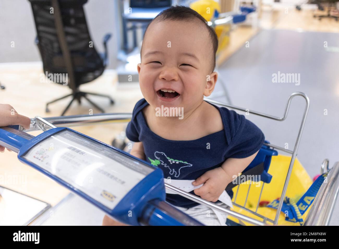 Children sitting in shopping cart hi-res stock photography and images ...