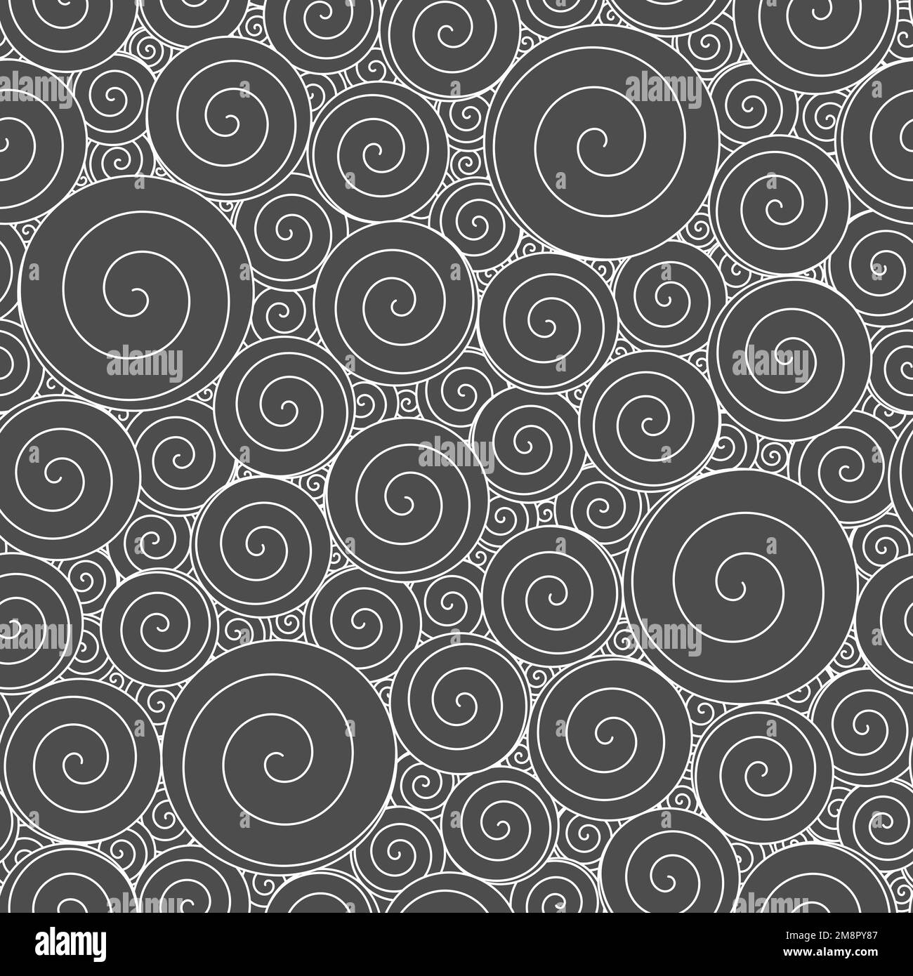 Seamless pattern with round swirls. Vector background, black and white illustration Stock Vector