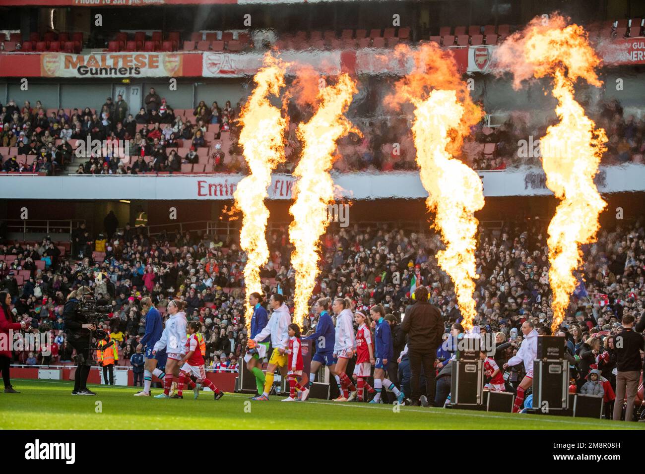 London, UK. 15th Jan, 2023. The teams make their way to the field for the Barclays FA Womens Super League game between Arsenal and Chelsea at Emirates Stadium in London, England. (Liam Asman/SPP) Credit: SPP Sport Press Photo. /Alamy Live News Stock Photo