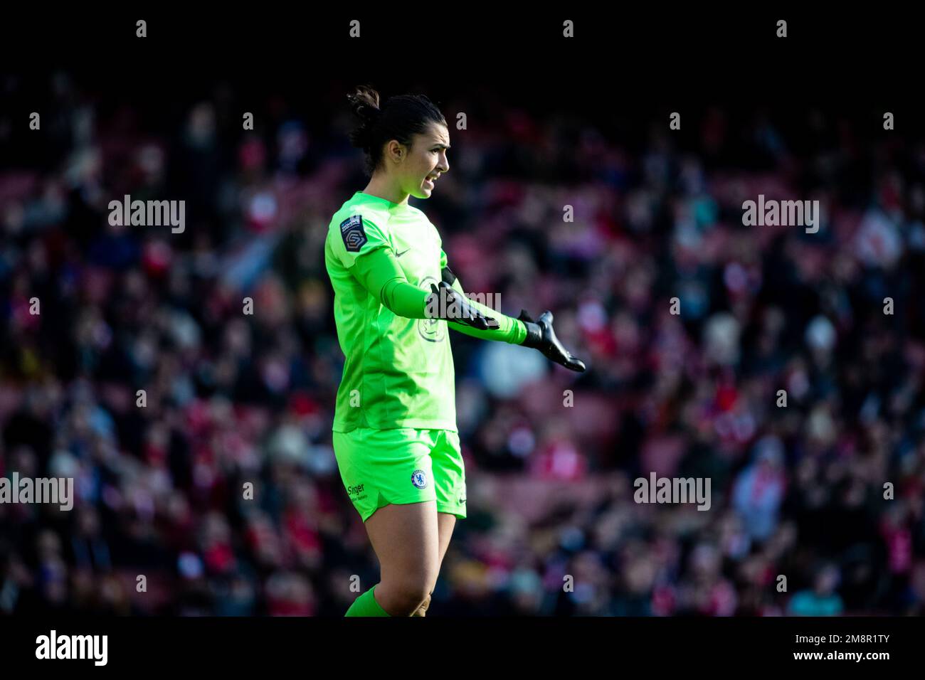 London, UK. 15th Jan, 2023. Goalkeeper Zecira Musovic (1 Chelsea) during the Barclays FA Womens Super League game between Arsenal and Chelsea at Emirates Stadium in London, England. (Liam Asman/SPP) Credit: SPP Sport Press Photo. /Alamy Live News Stock Photo