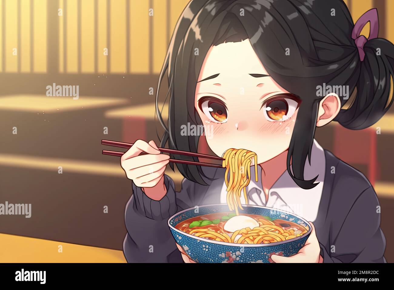 Anime girl eating ramen made with Generative AI Stock Photo - Alamy