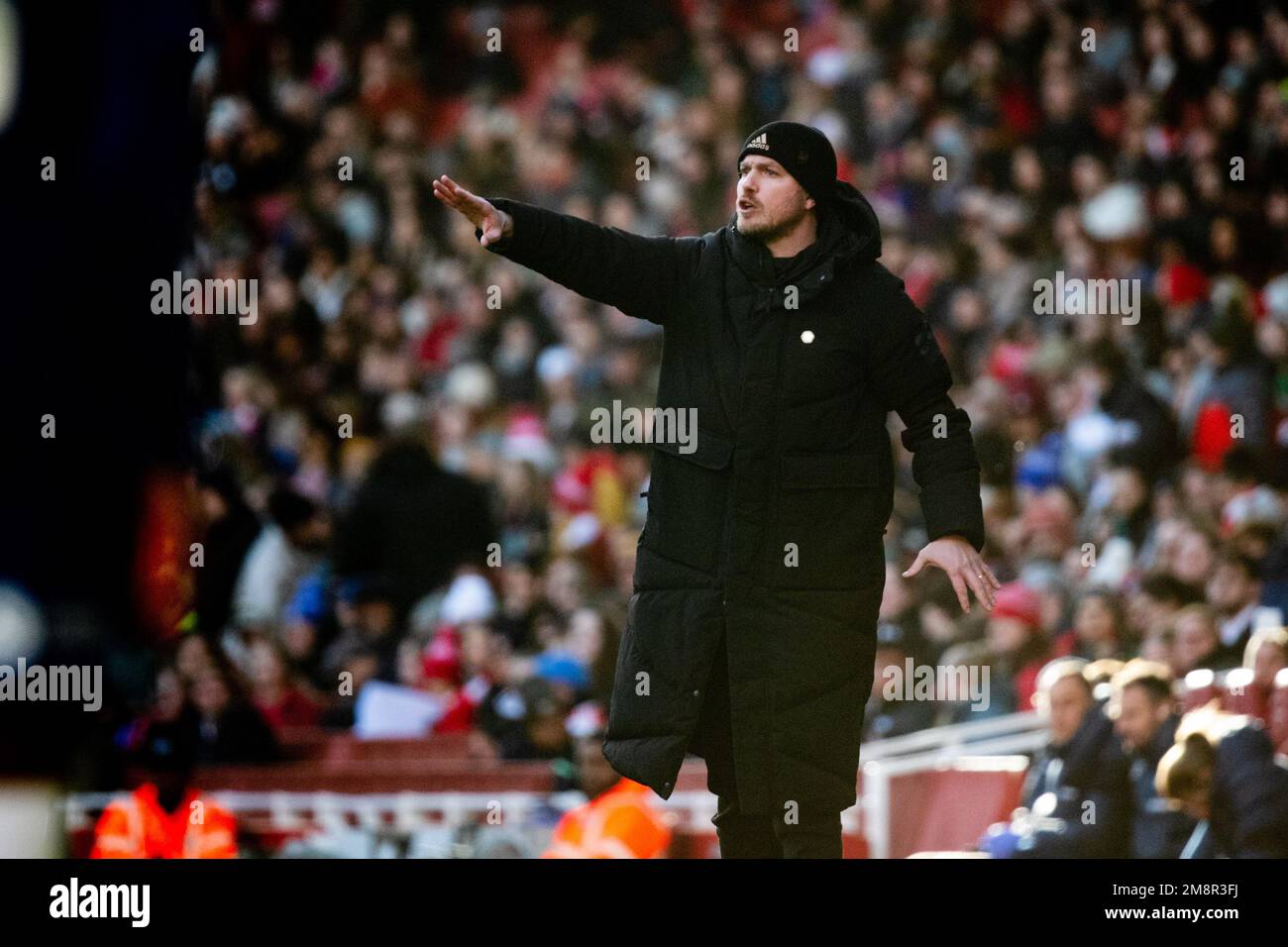 London, UK. 15th Jan, 2023. Arsenal Manager Jonas Eidevall during the Barclays FA Womens Super League game between Arsenal and Chelsea at Emirates Stadium in London, England. (Liam Asman/SPP) Credit: SPP Sport Press Photo. /Alamy Live News Stock Photo