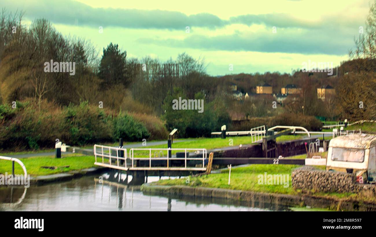 Maryhill locks on the forth and clyde canal side of Maryhill road Stock