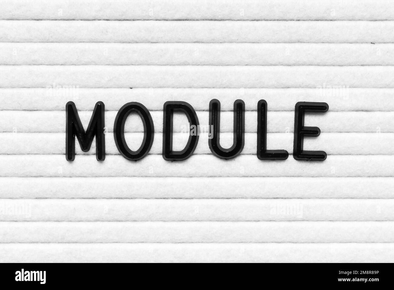 Black alphabet letter in word module on white felt board background ...