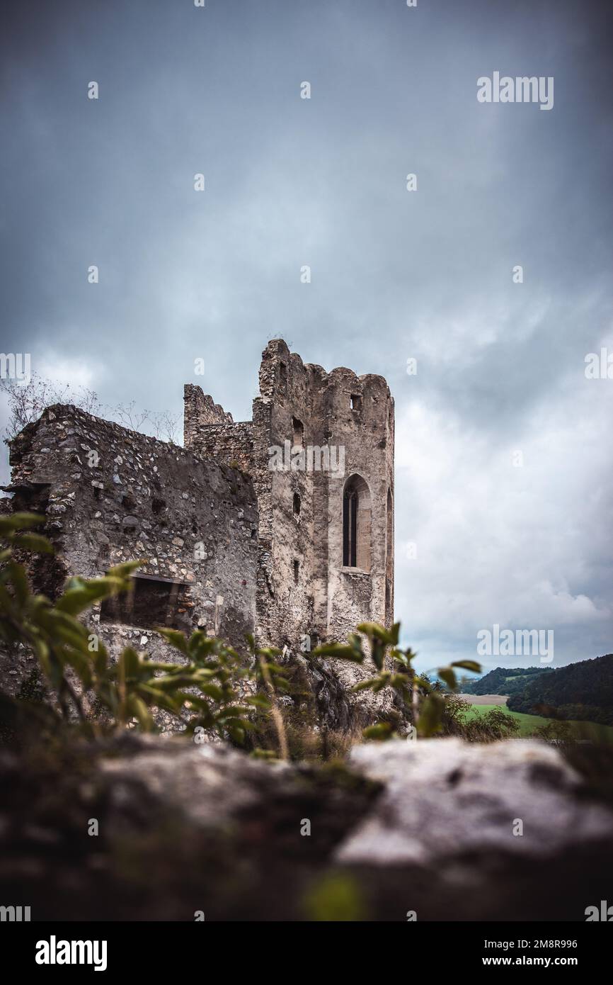 The ruins of a medieval castle under the gloomy sky Stock Photo - Alamy