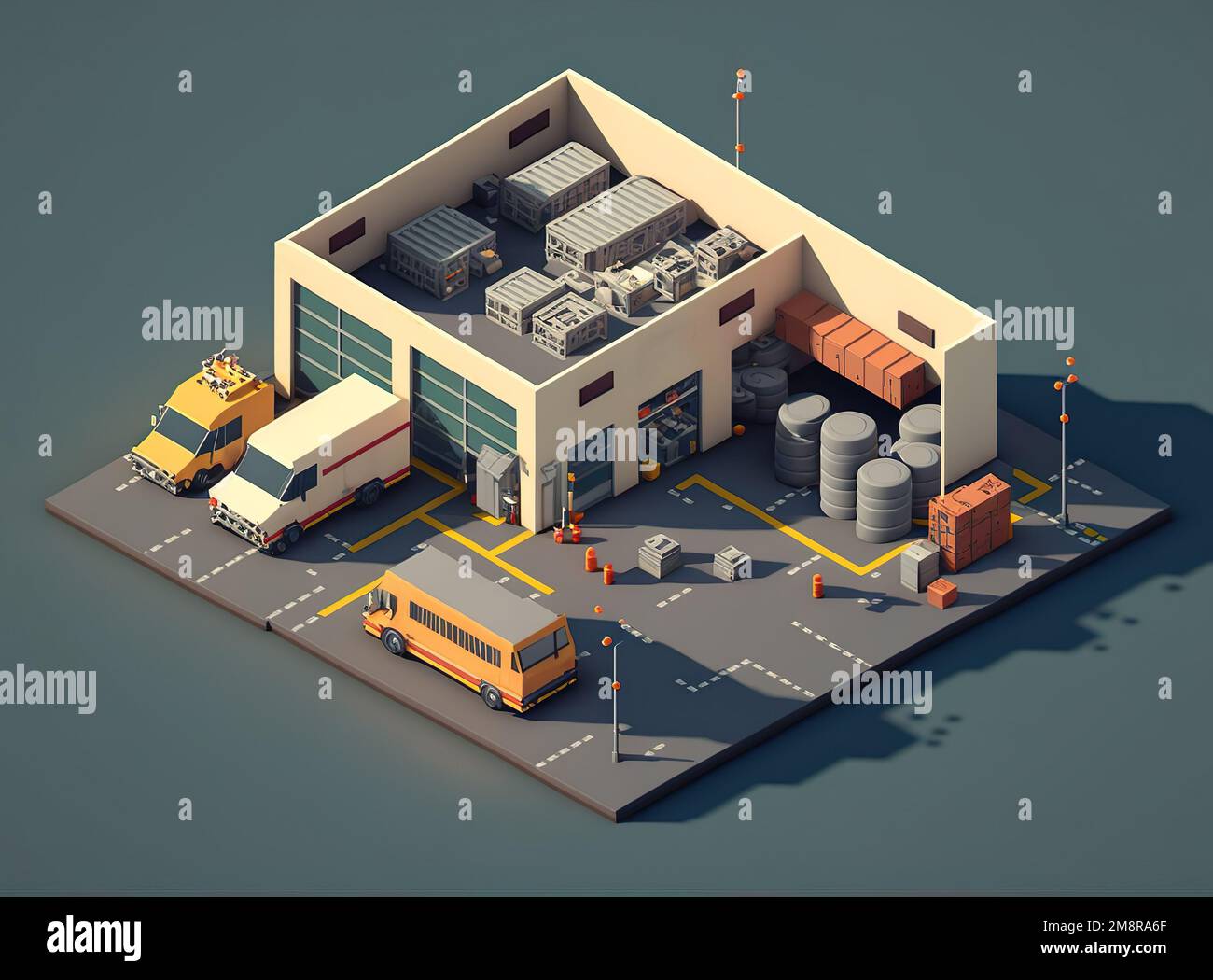 Isometric modern warehouse with truck Stock Photo