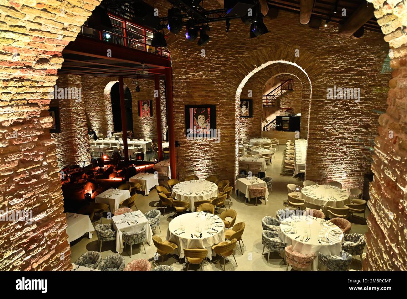 Panoramic view inside the 'Darsena del Sale' this complex dating 1700s has been restored and converted into a restaurant, beauty SPA, and cultural Stock Photo