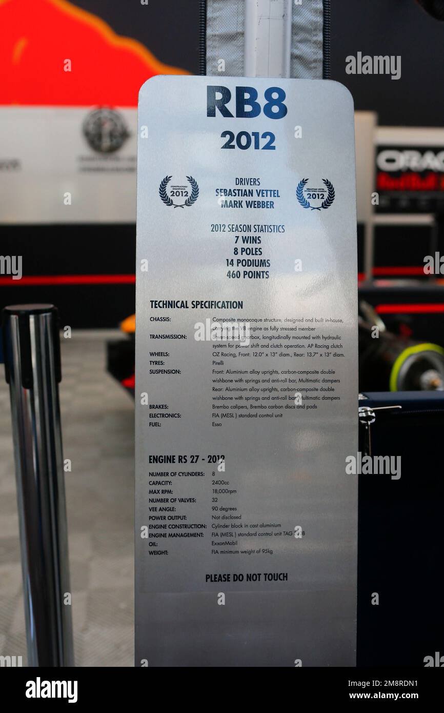 North Wall Quay, Dublin, Ireland. 15th Jan, 2023. Red Bull Showrun Dublin; Information on the formula 1 car on display to spectators Credit: Action Plus Sports/Alamy Live News Stock Photo