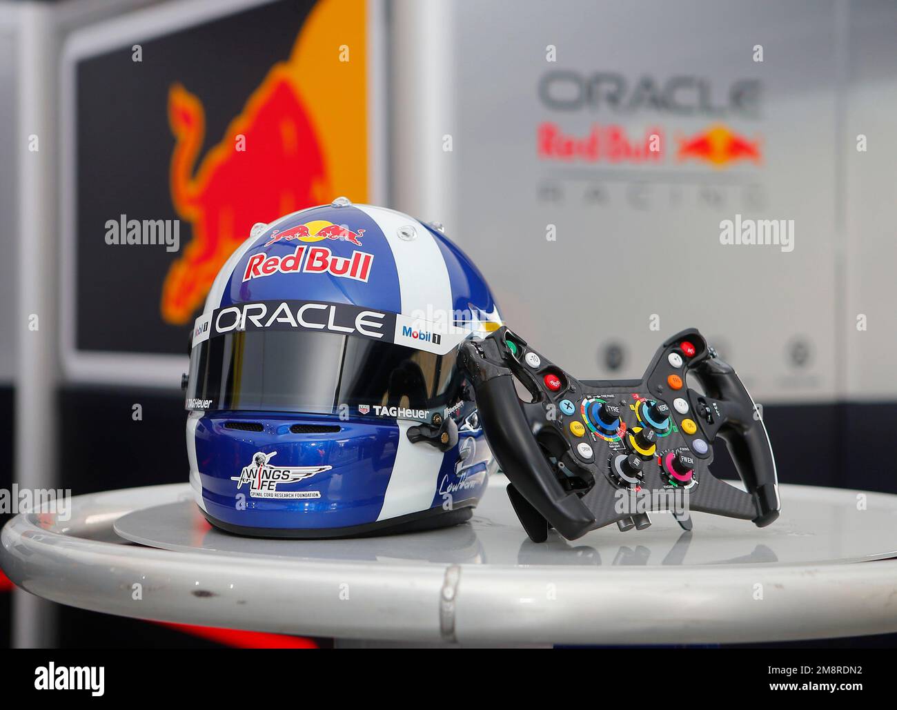 North Wall Quay, Dublin, Ireland. 15th Jan, 2023. Red Bull Showrun Dublin; The racing helmet and steering wheel for the formula 1 car Credit: Action Plus Sports/Alamy Live News Stock Photo