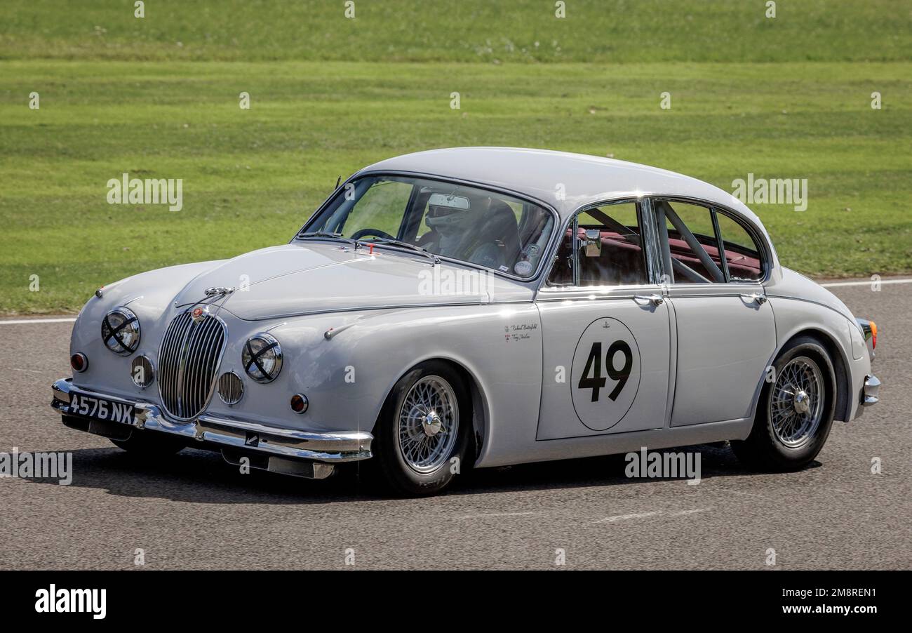 Tony Jardine in the 1960 Jaguar Mk2 during the St Mary's Trophy race at the 2022 Goodwood Revival, Sussex, UK. Stock Photo