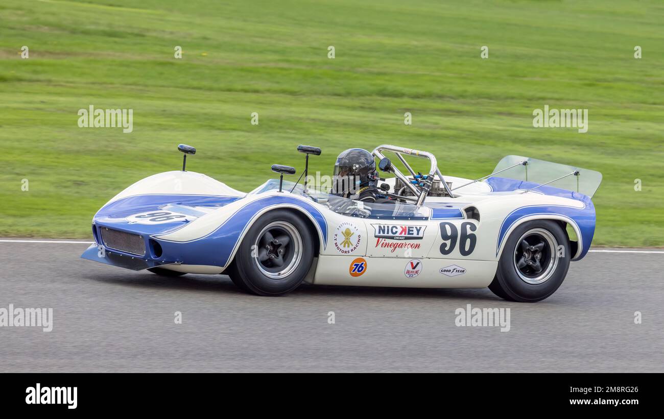 1966 McLaren-Chevrolet M1B with driver John Spiers during the Whitsun Trophy race at the 2022 Goodwood Revival, Sussex, UK. Stock Photo