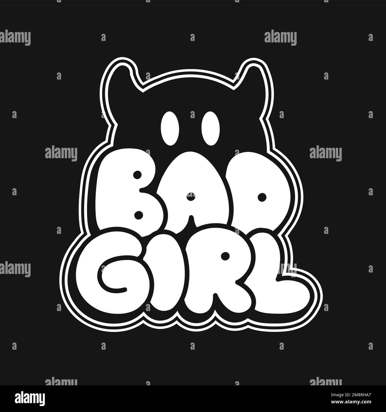 Emoji with devil horns print for t-shirt concept. Bad girl quote. Vector hand drawn doodle line cartoon illustration Stock Vector