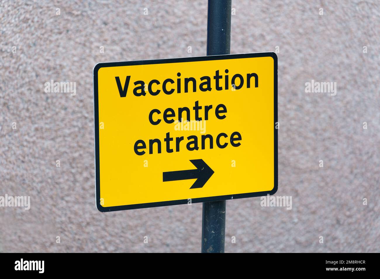 Vaccination medical centre for Covid-19 road sign  Stock Photo