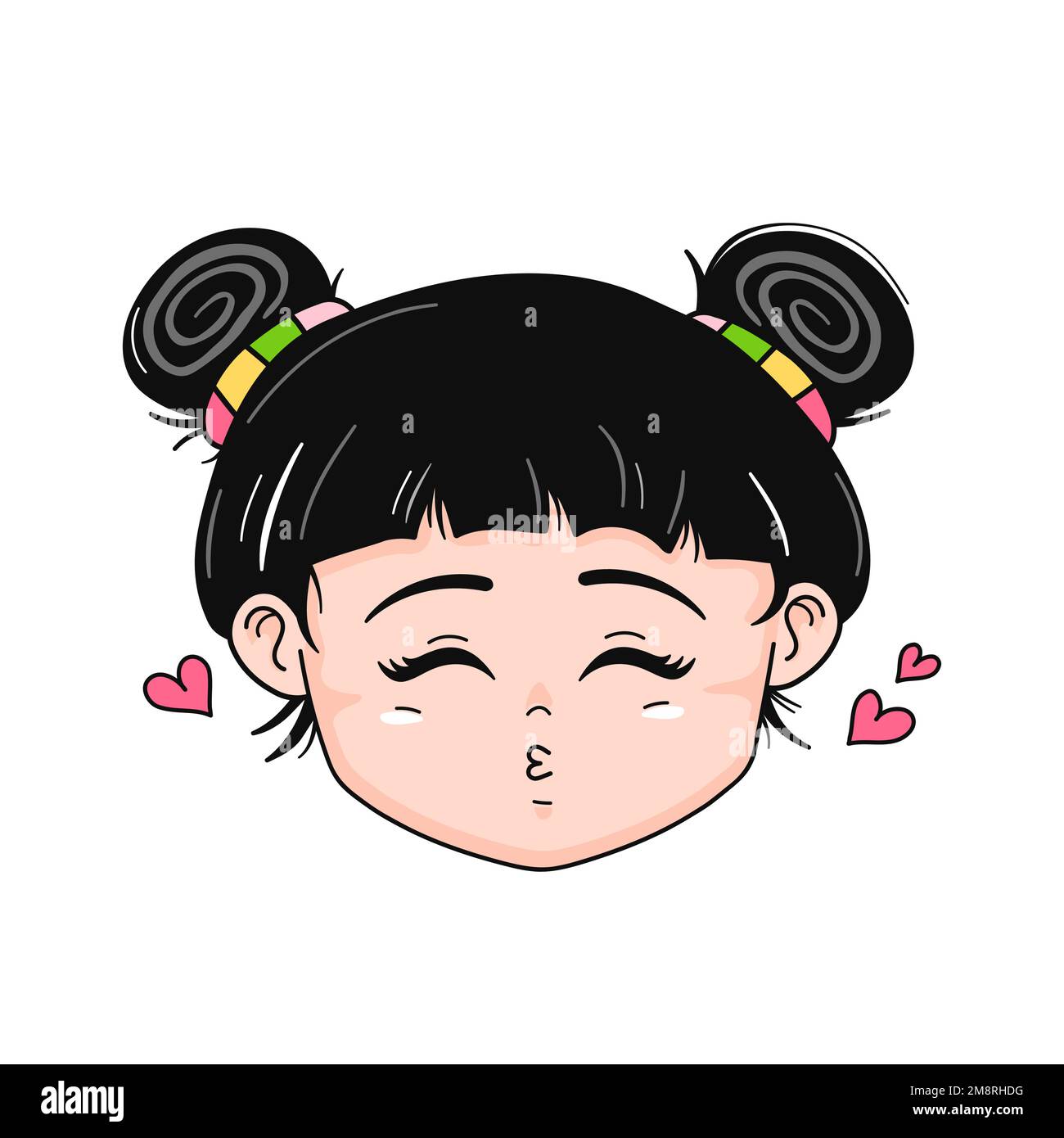 Cute funny Anime Japan style girl face. Vector hand drawn cartoon kawaii character illustration logo icon. Cute Japan anime,manga girl,lady kiss cartoon kawaii concept Stock Vector