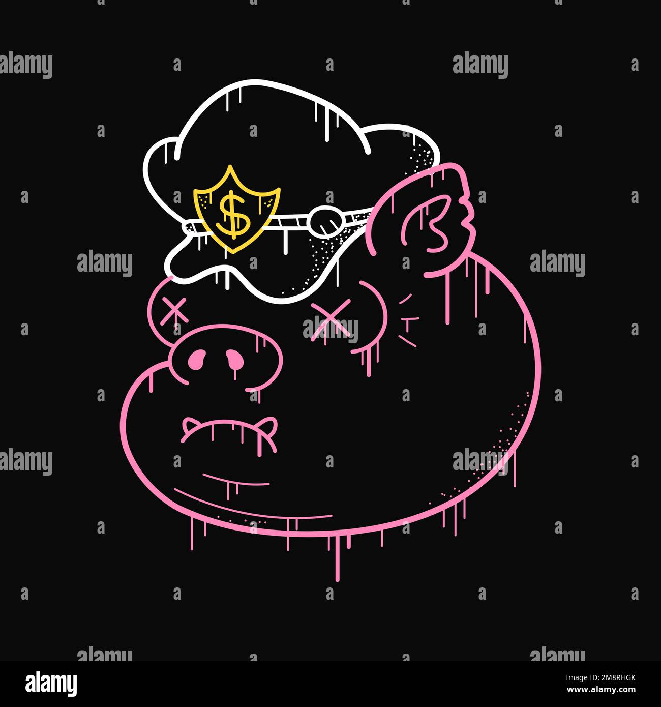 Pig character print for t-shirt. Graffiti cartoon style icon Stock Vector