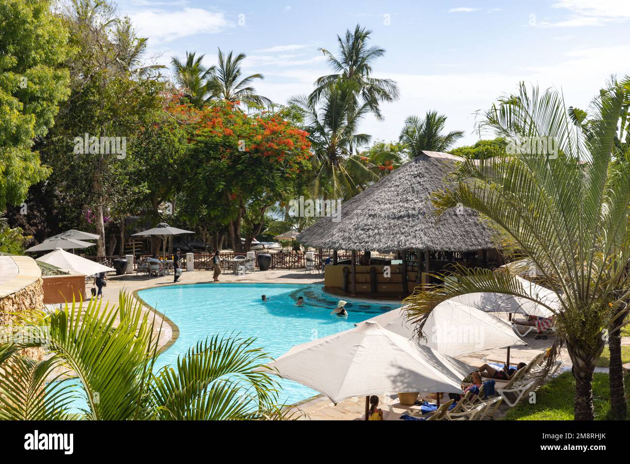 Pool at resort in Diani Beach Stock Photo