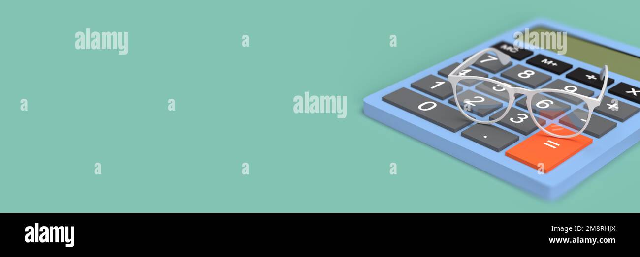 Reading glasses over calculator for hospital expenses on blank green