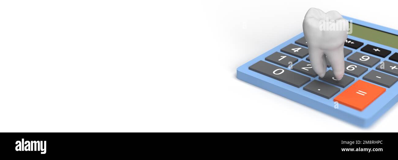 Dental tooth implant over calculator for hospital expenses on blank