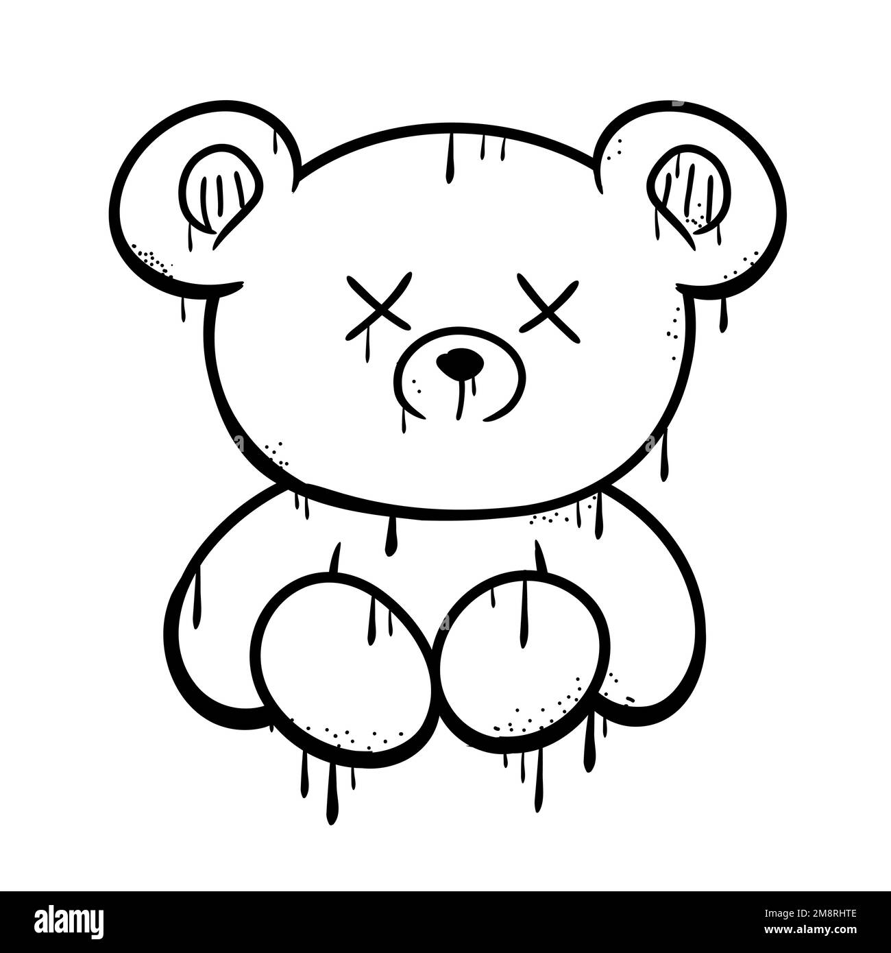 Dead bear toy print for t-shirt. Vector cartoon graffiti style logo icon. Print for poster,t-shirt,tee,logo,sticker concept Stock Vector