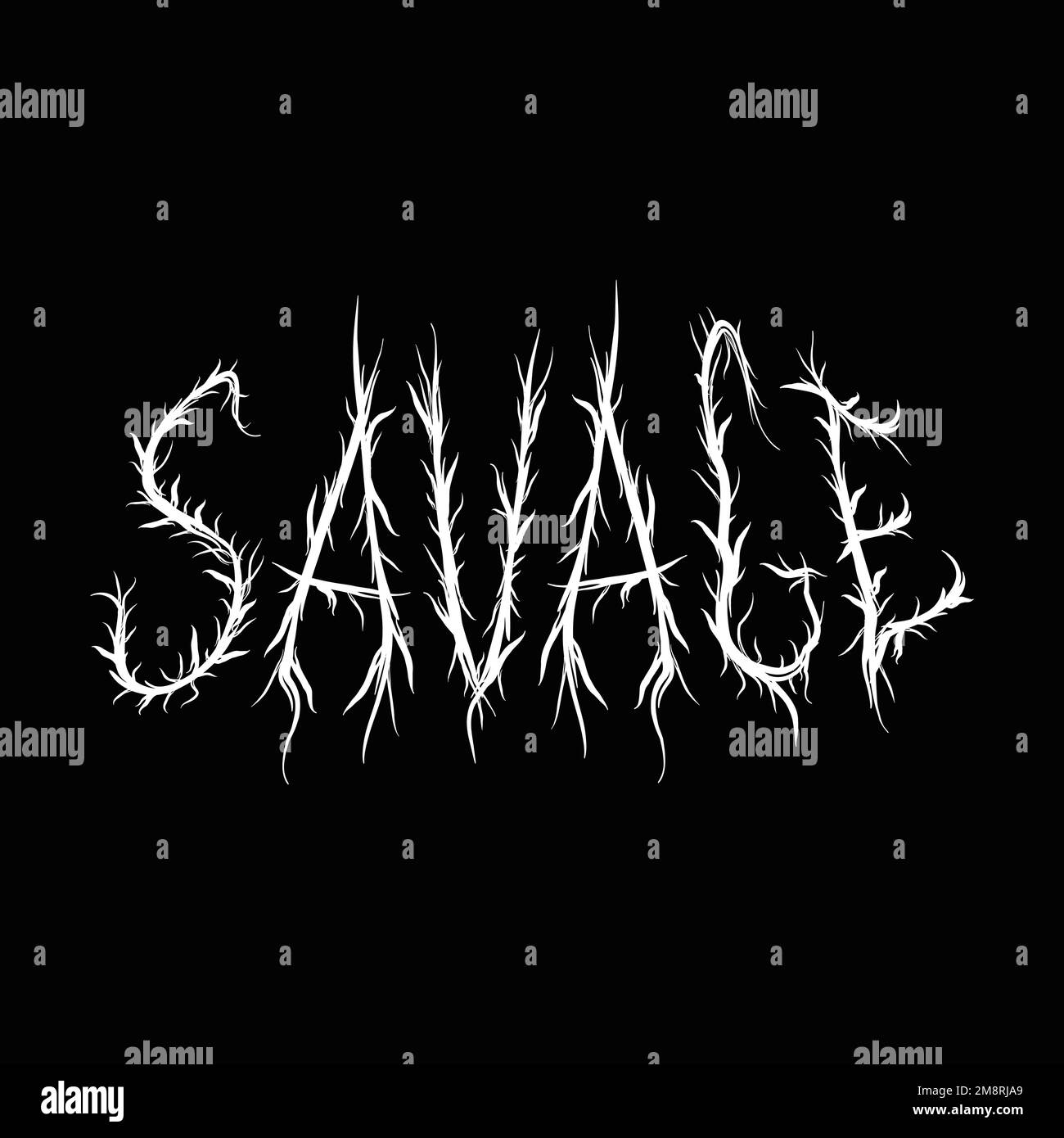 Savage quote,trendy black metal style letters.Vector hand drawn illustration.Savage abstract letters, acid fashion,black metal style print for t-shirt,poster concept Stock Vector
