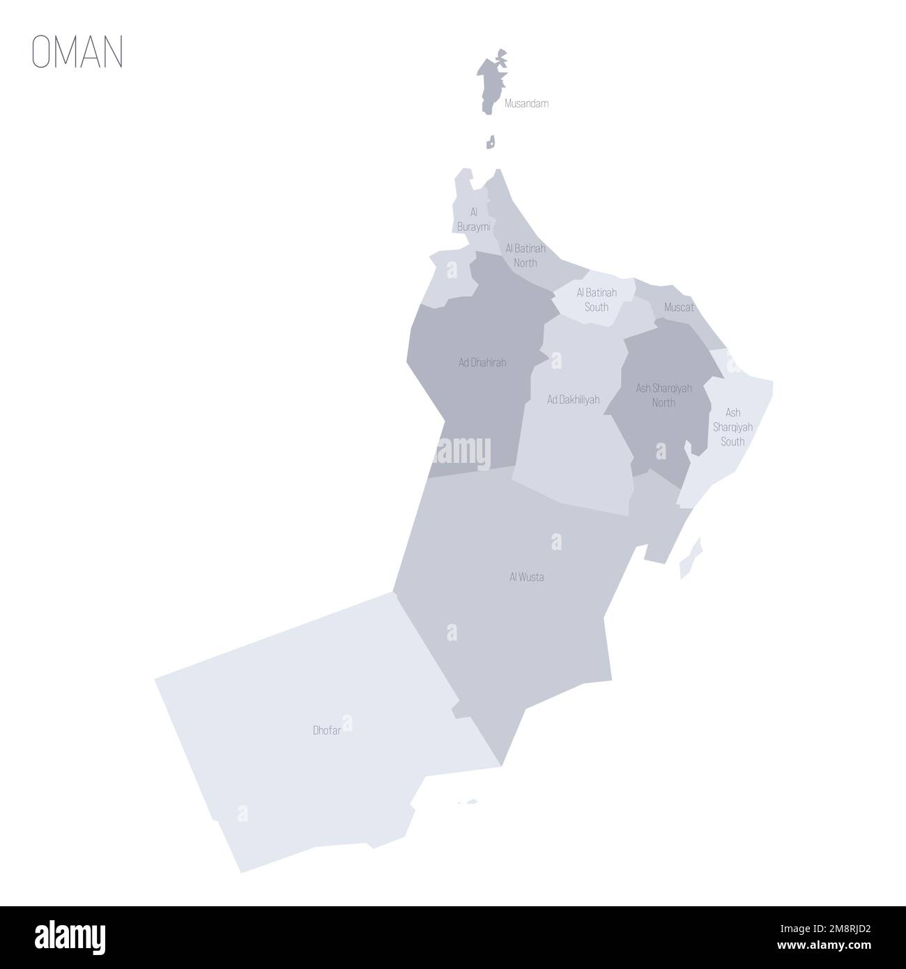 Oman Political Map Of Administrative Divisions Governorates Grey Oman Political Map Of Administrative Divisions Governorates Grey Vector Map With Labels 2M8RJD2