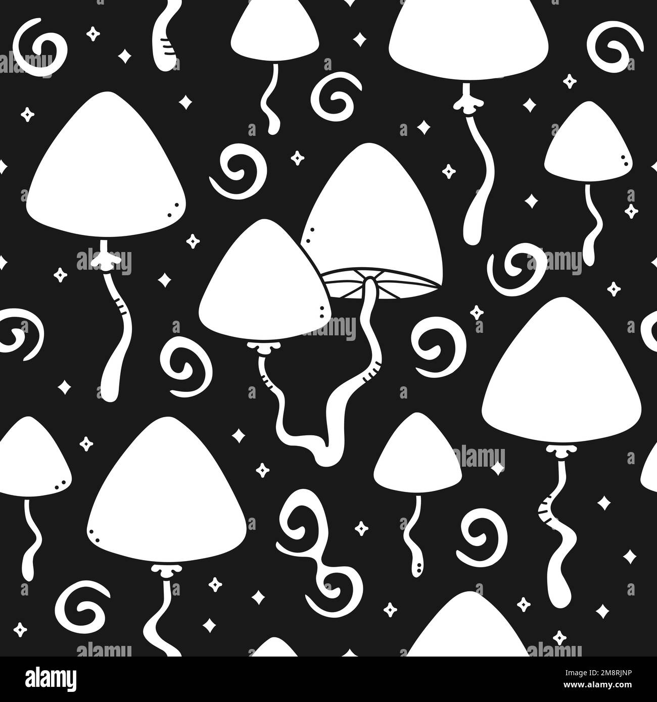Magic mushroom,psilocybin seamless pattern. Vector cartoon illustration Stock Vector