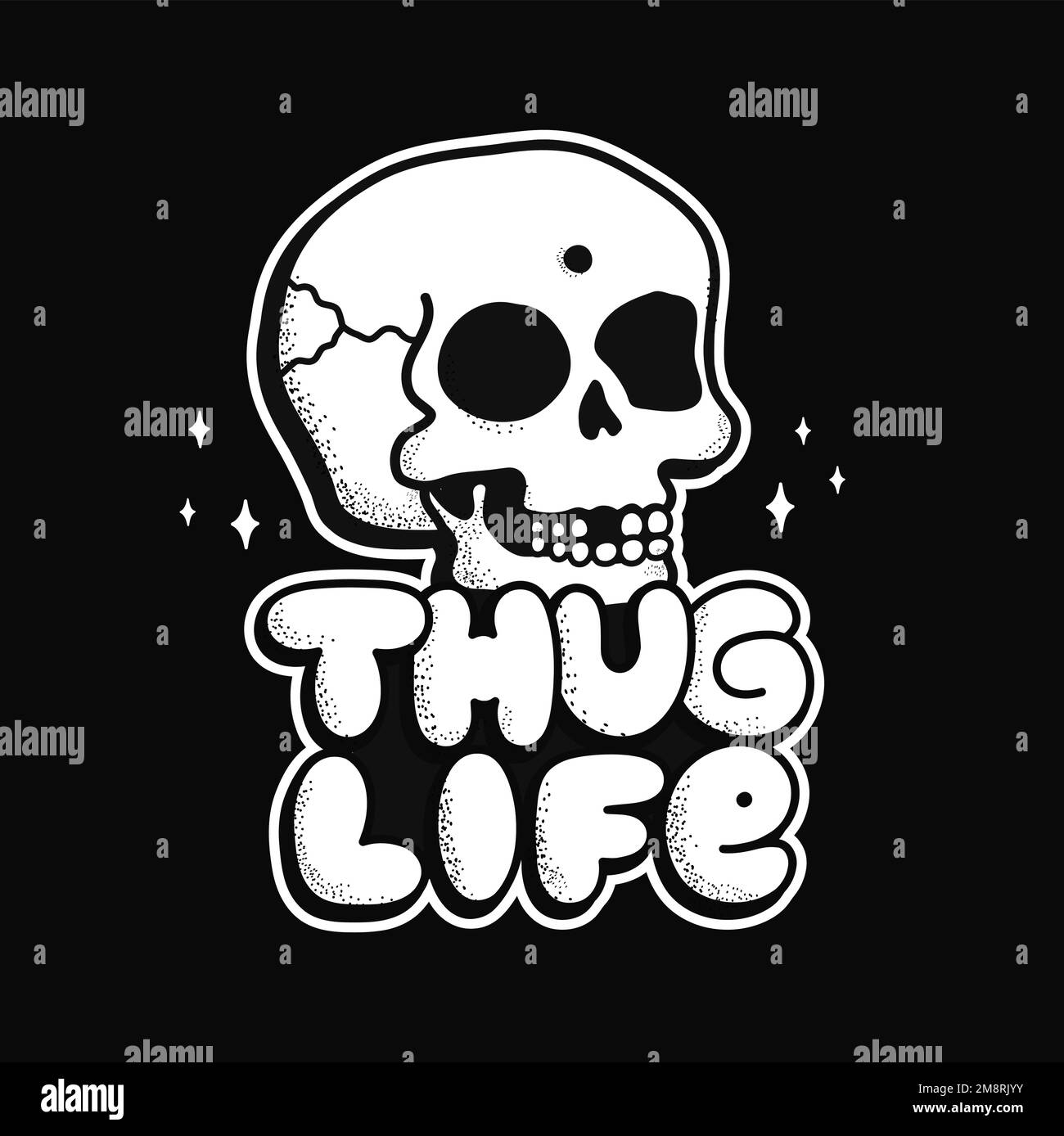 Skull and thug life quote t-shirt print. Vector hand drawn doodle line cartoon illustration. Skull,thug life,gangster print for t-shirt, poster,sticker,badge concept Stock Vector