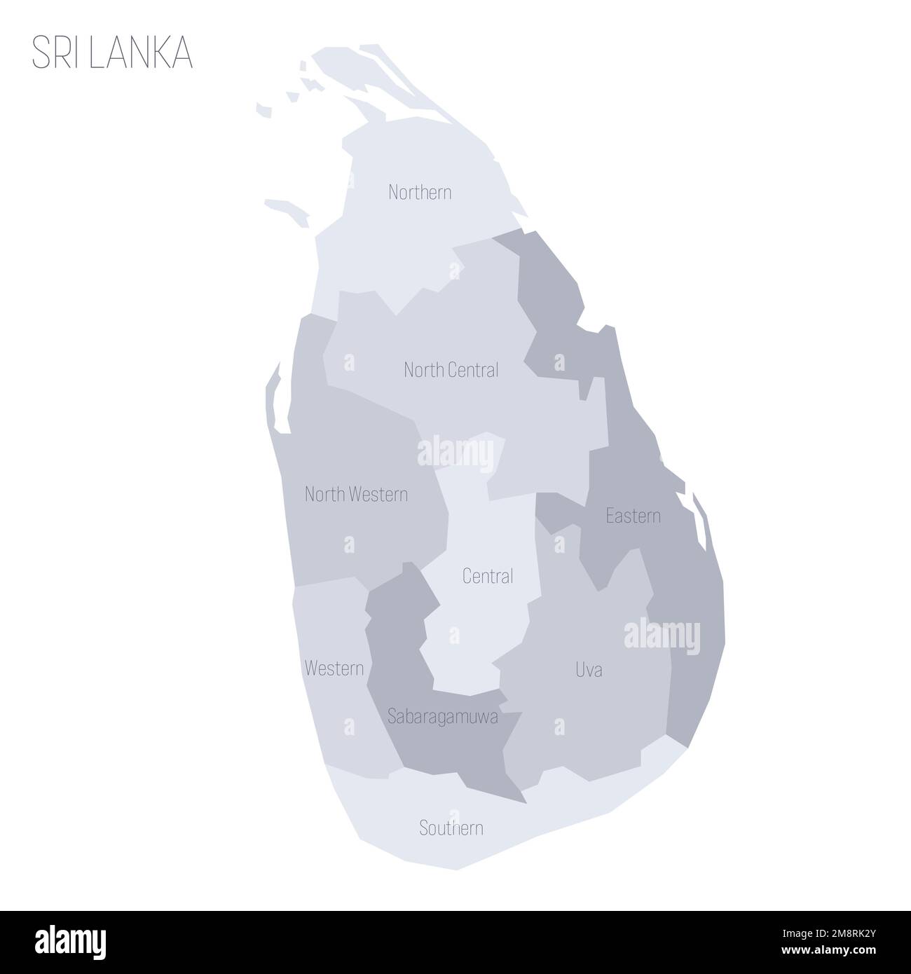 Sri Lanka political map of administrative divisions - provinces. Grey vector map with labels. Stock Vector