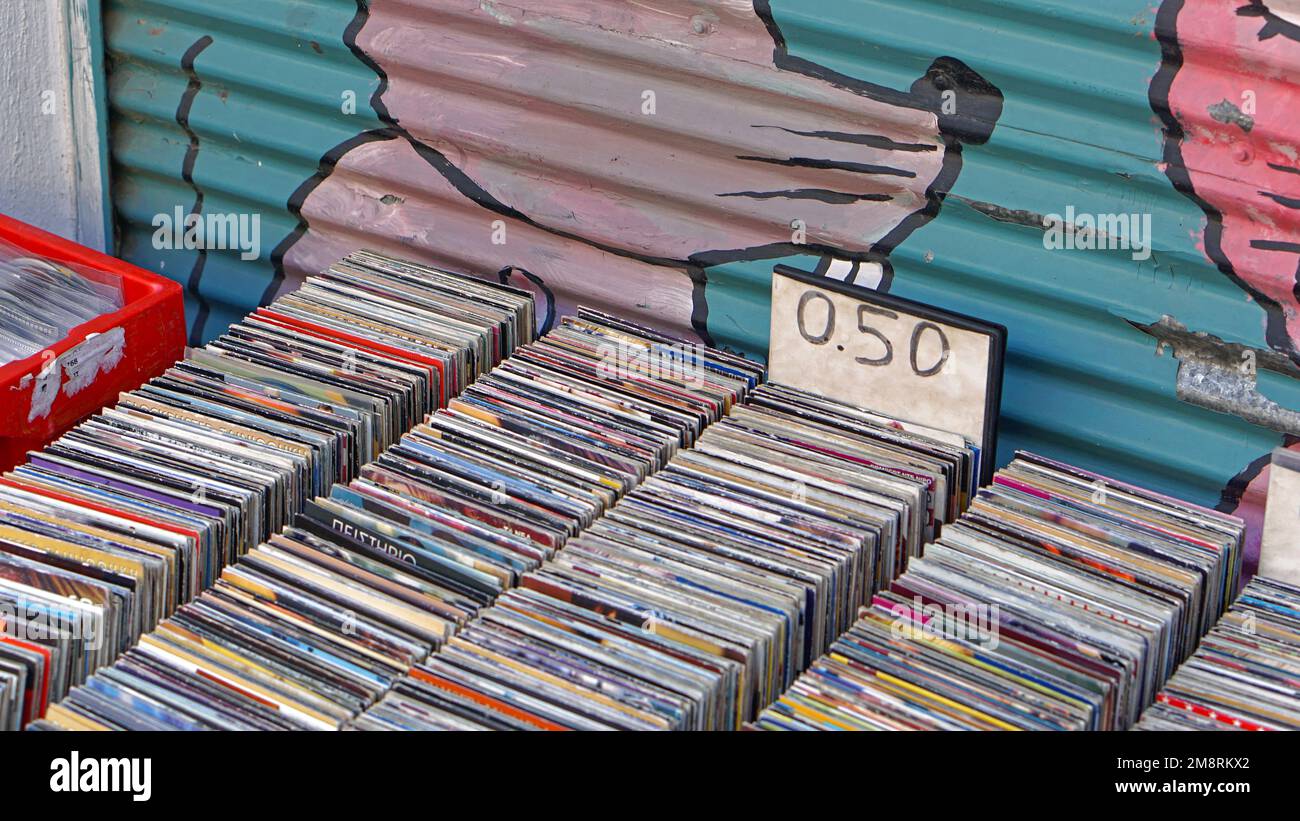 Athens, Greece - May 03, 2015: Second hand music cd and dvd disc for sale  at flea market Stock Photo - Alamy