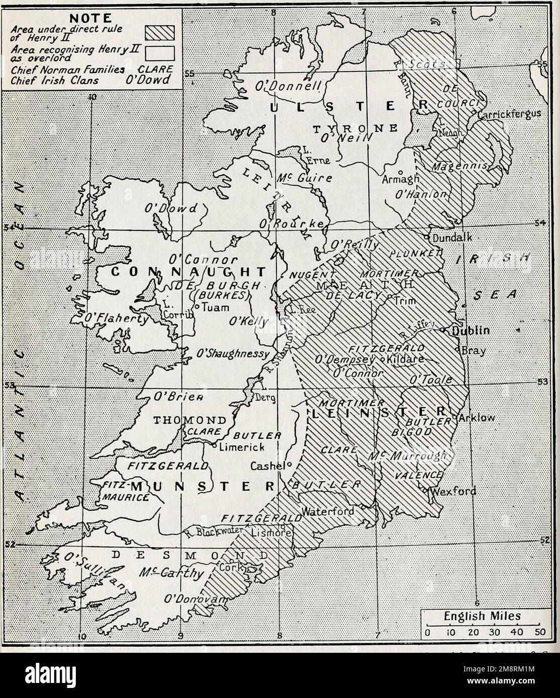 Map of Ireland under Henry II Stock Photo