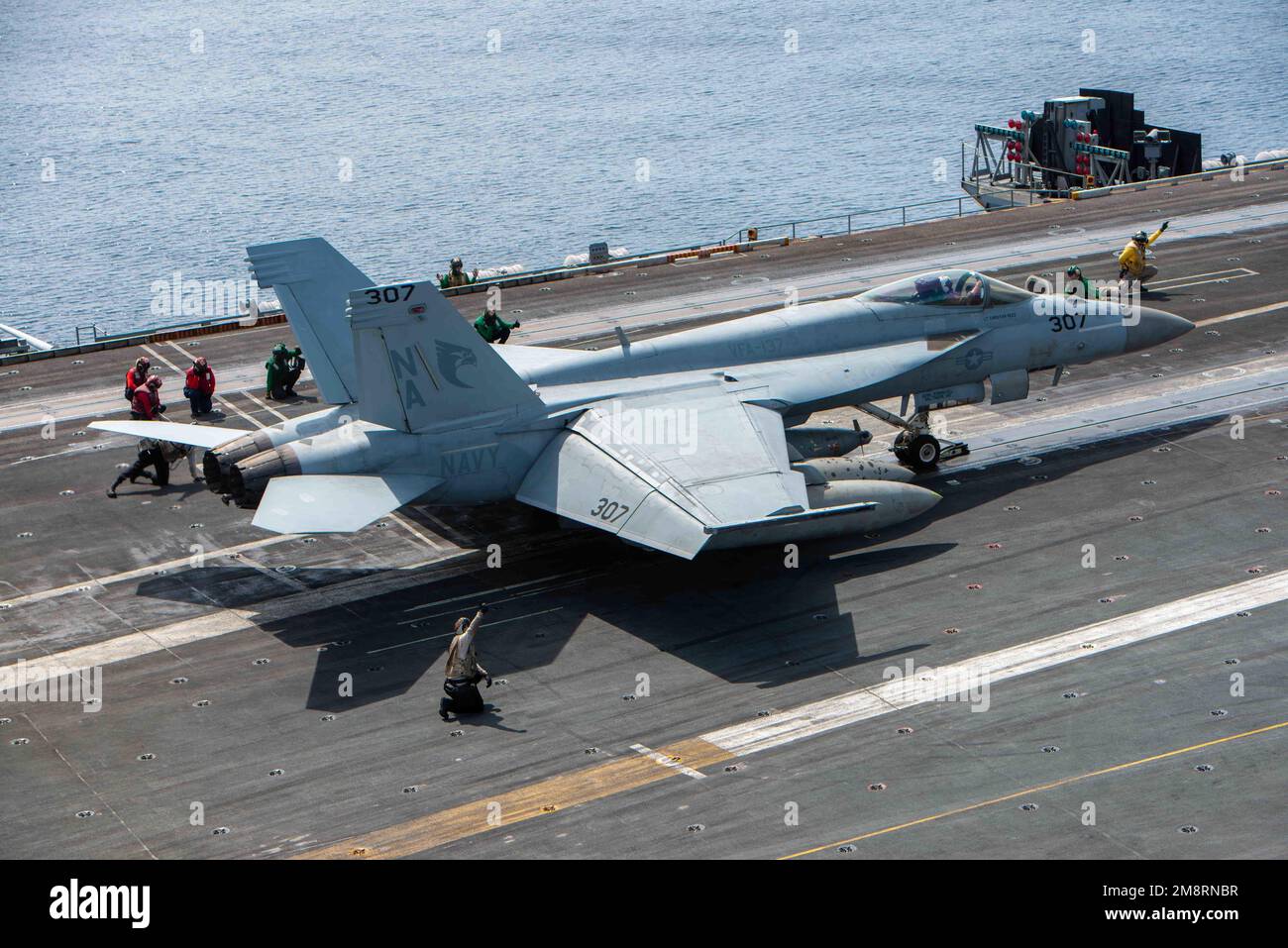 Uss Nimitz, International Waters. 14th Jan, 2023. USS Nimitz, International Waters. 14 January, 2023. A U.S. Navy F/A-18E Super Hornet fighter aircraft from the Kestrels of Strike Fighter Squadron 146, launches on the flight deck of the Nimitz-class aircraft carrier USS Nimitz underway conducting routine operations, January 14, 2023 in the South China Sea. Credit: MC3 Caylen McCutcheon/U.S Navy Photo/Alamy Live News Stock Photo