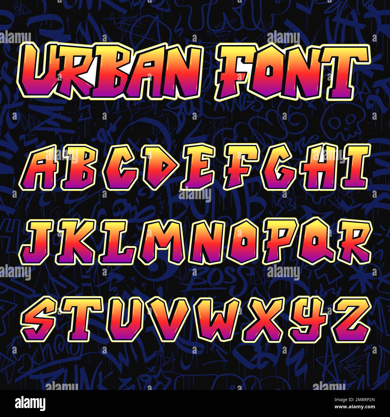 Graffiti Letters Font Vector Hand Drawn Line Cartoon Illustration 