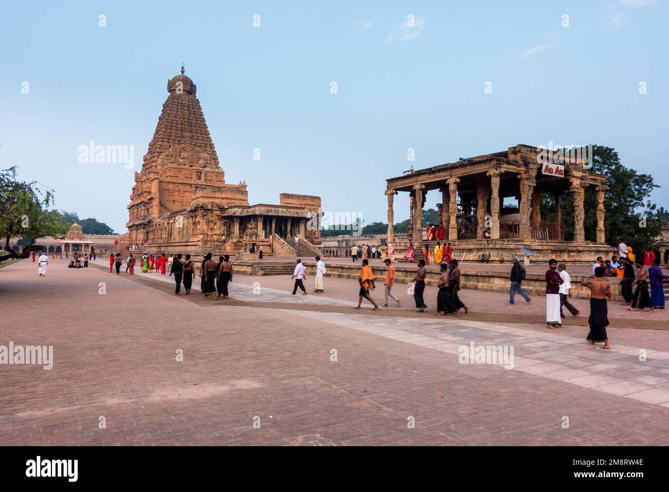 Brihadisvara temple front view with the Nandhi mandapam Stock Photo