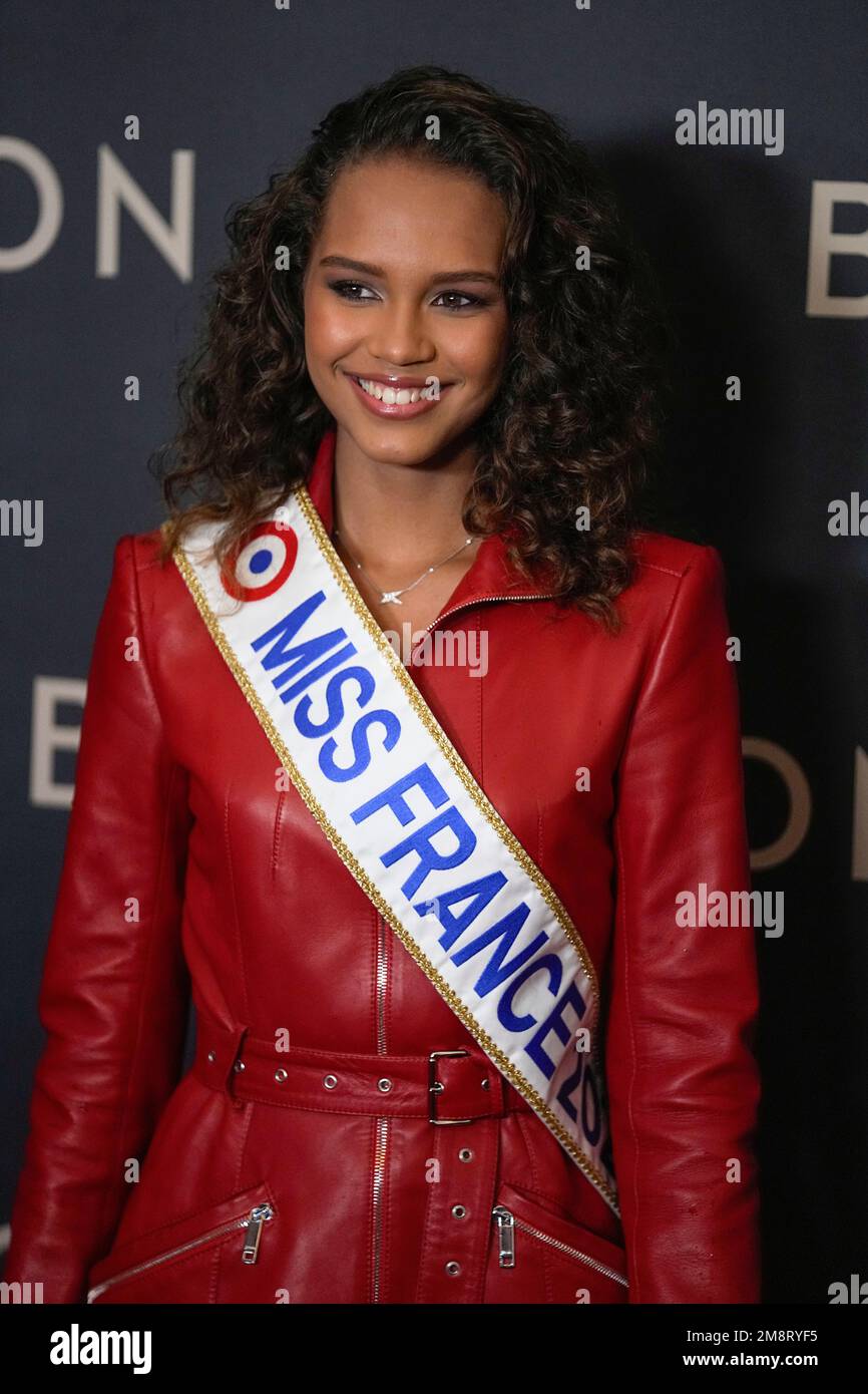 Miss France 2023 Indira Ampiot poses for photographers upon arrival at