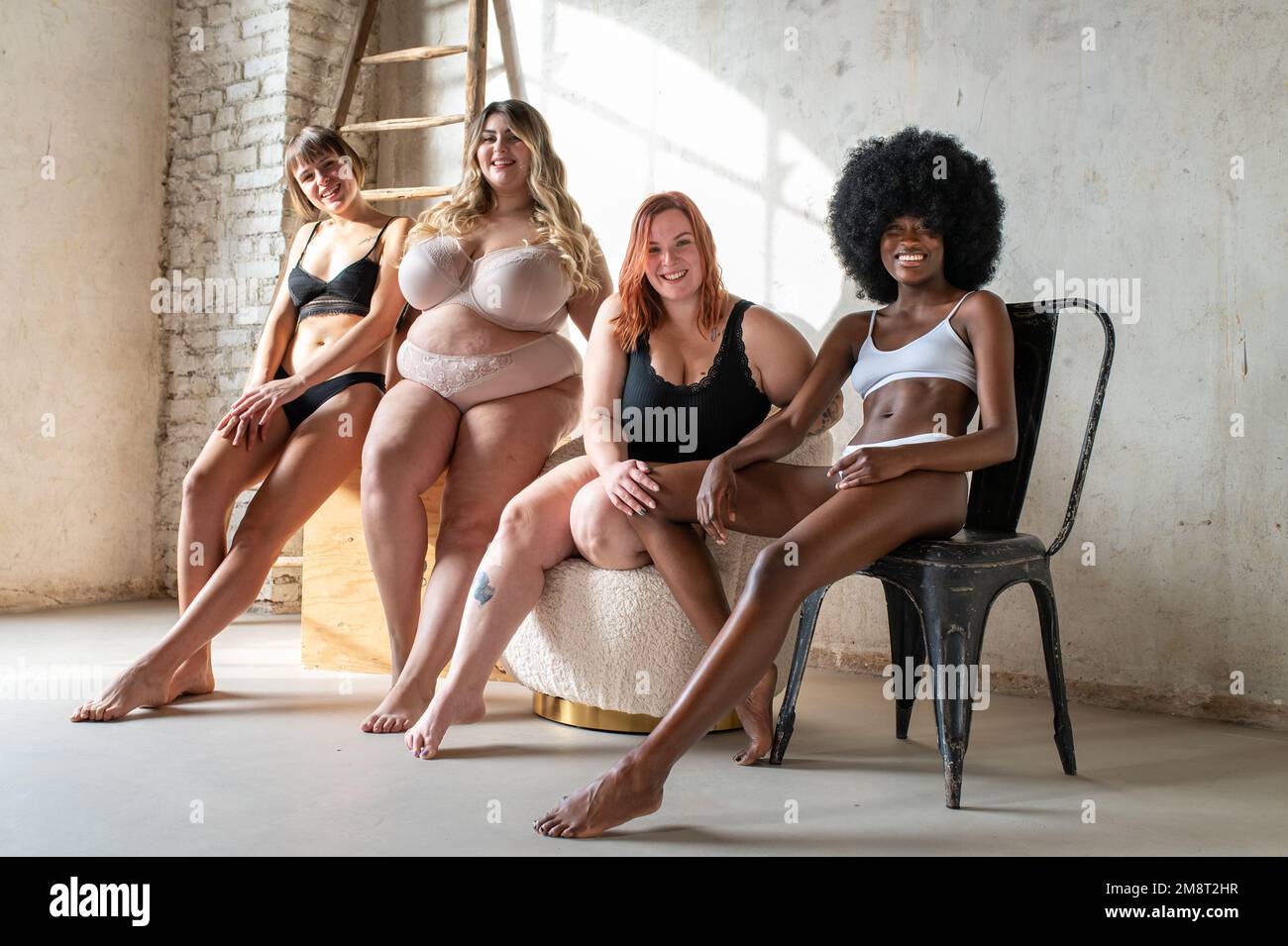 Body Positive and Acceptance, multiracial group of women posing