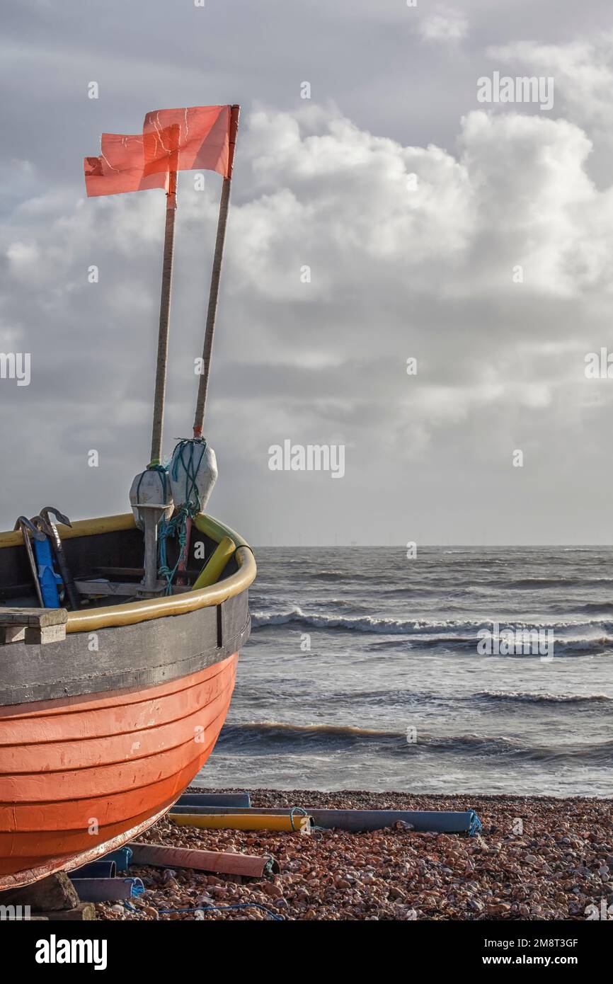 Fishing boat on Worthing Beach Stock Photo - Alamy