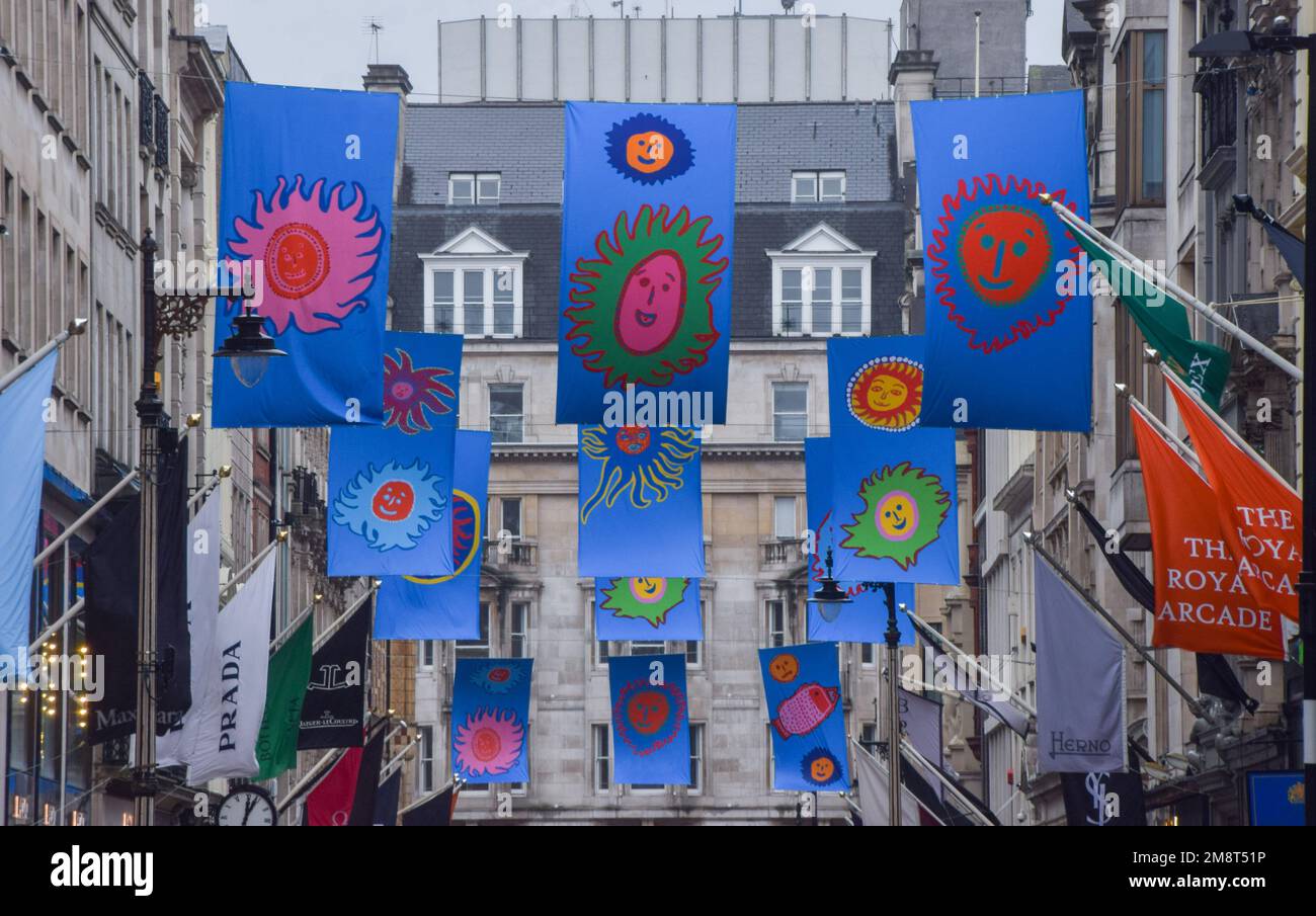 London, UK. 14th Jan, 2023. Artwork by Yayoi Kusama decorates Louis  Vuitton's flagship store on Bond Street as the fashion giant launches its  collaboration with the renowned Japanese artist. Credit: SOPA Images