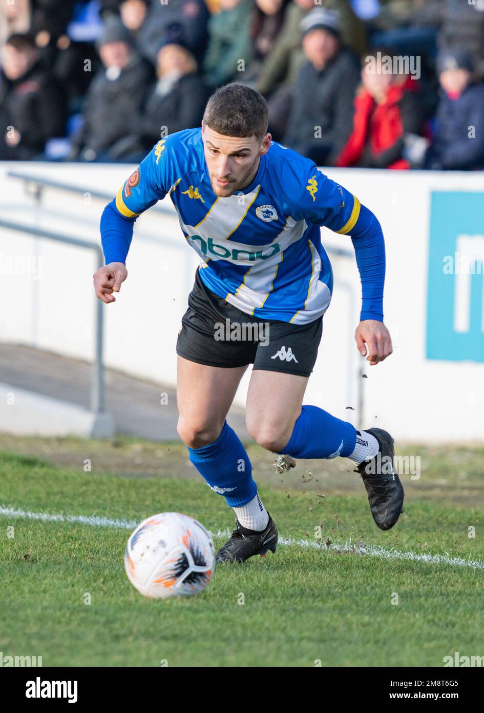 Chester, Cheshire, England. 14th January 2023. Chester’s Alex Brown chases the ball, during Chester Football Club V Curzon Ashton at the Deva Stadium, in the National League North (Credit Image: ©Cody Froggatt) Stock Photo